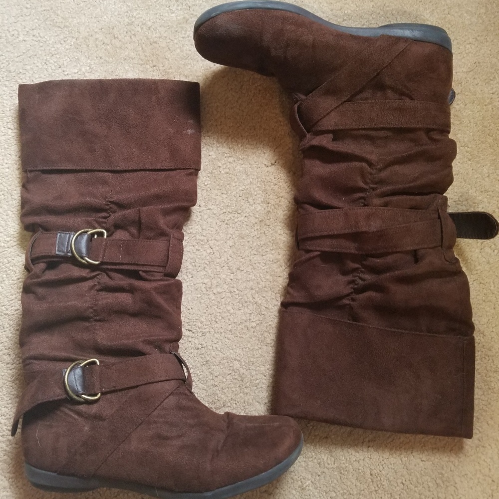 Brown boots size 10 suede fabric charolette russe